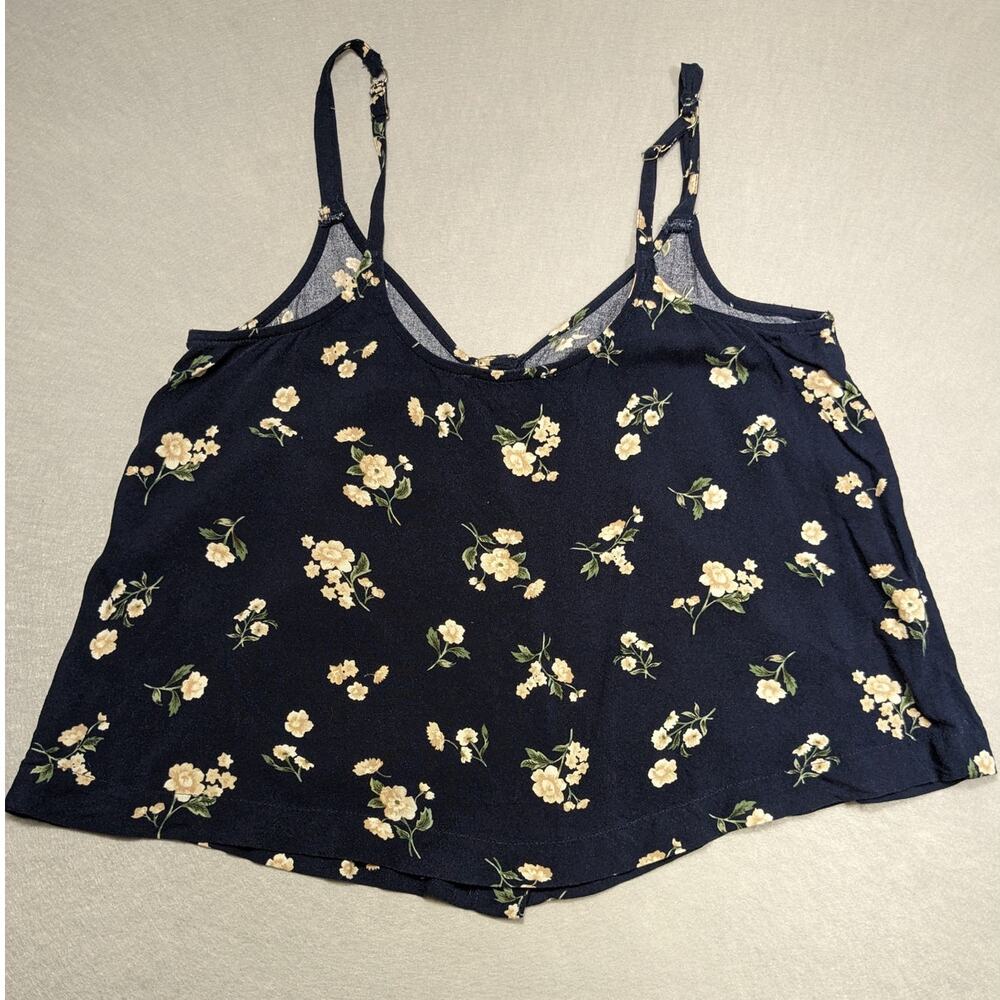 Hollister Tank Women's Small Navy Floral Button Crop Flowy Boho EUC - Picture 5 of 8